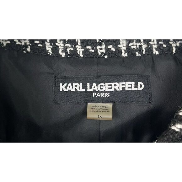 Karl Lagerfeld Paris Black White Tweed Jacket Blazer Women’s Size 16 - Picture 2 of 7